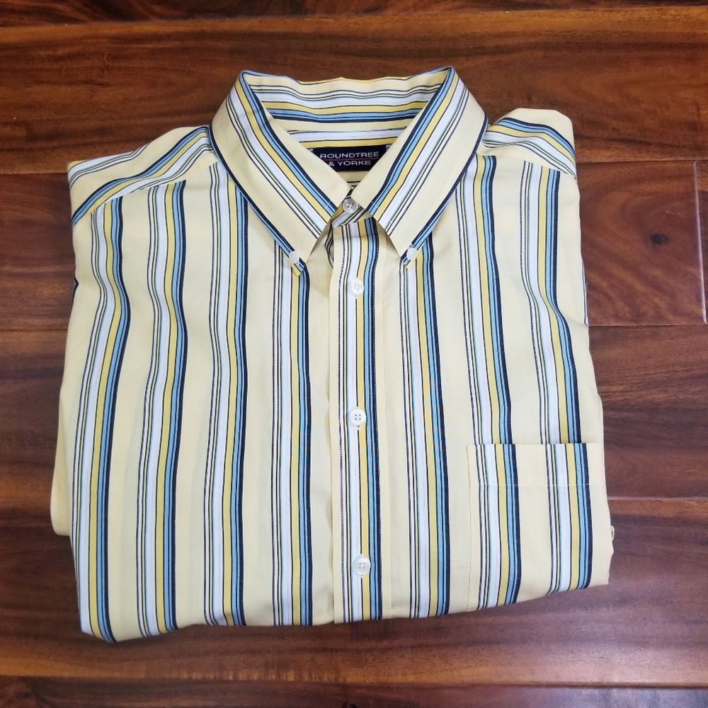 Roundtree & Yorke LS Yellow Blue Striped Dress Shirt Size 2X